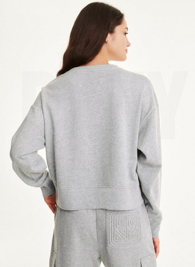Light Grey DKNY Embossed Logo Crewneck Women's Sweatshirts | USA-D0896