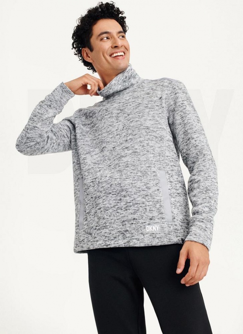 Light Grey DKNY Funnel Neck Pullover Men's Sweatshirts | USA-D0332