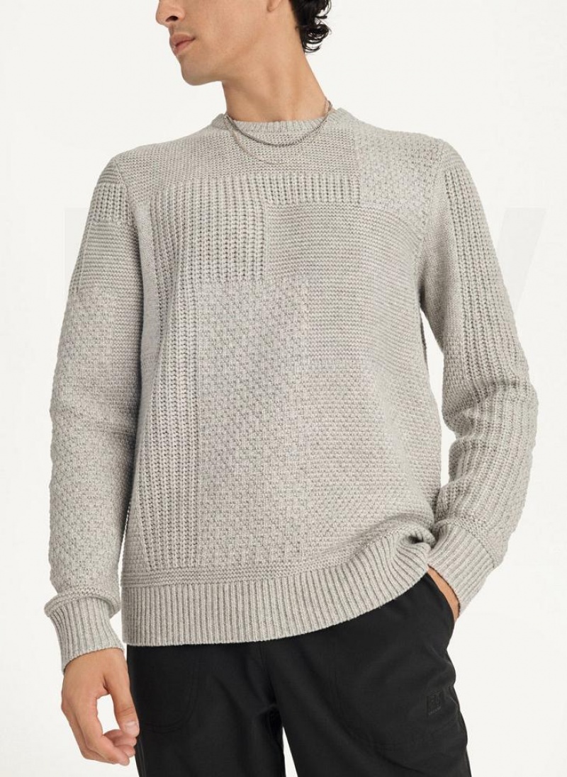 Light Grey DKNY Patchwork Stitch Crewneck Men's Sweaters | USA-D0617