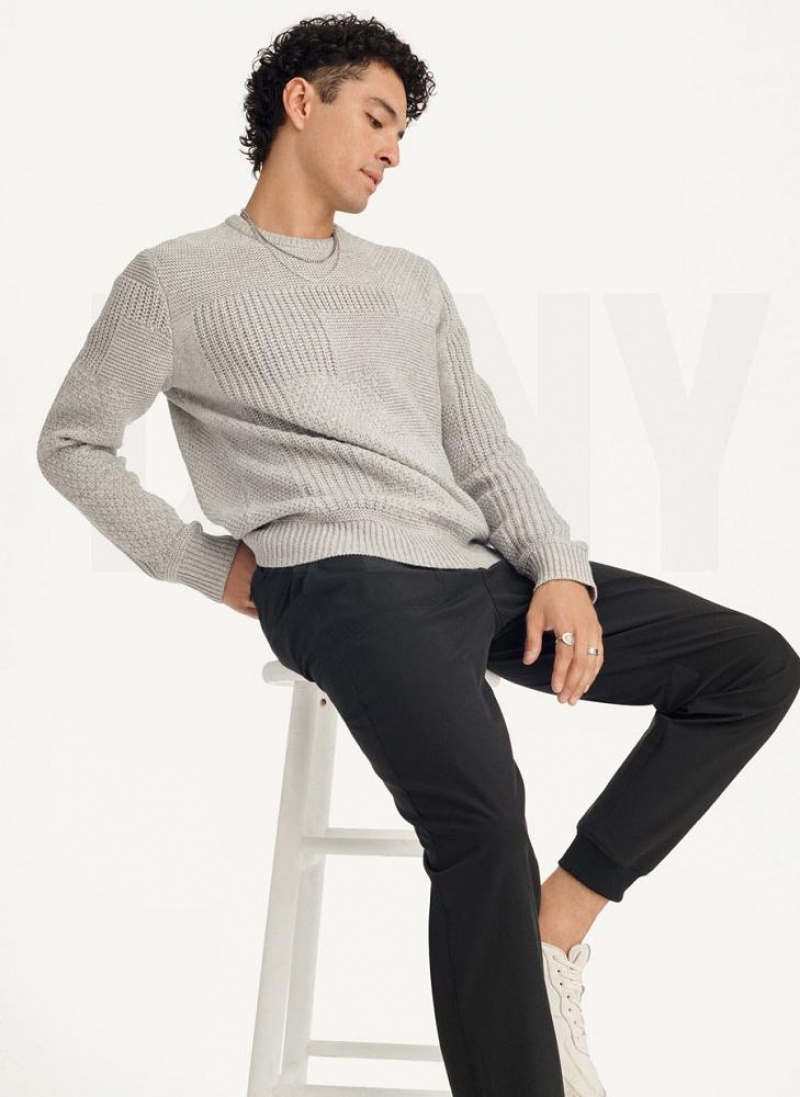 Light Grey DKNY Patchwork Stitch Crewneck Men's Sweaters | USA-D0617