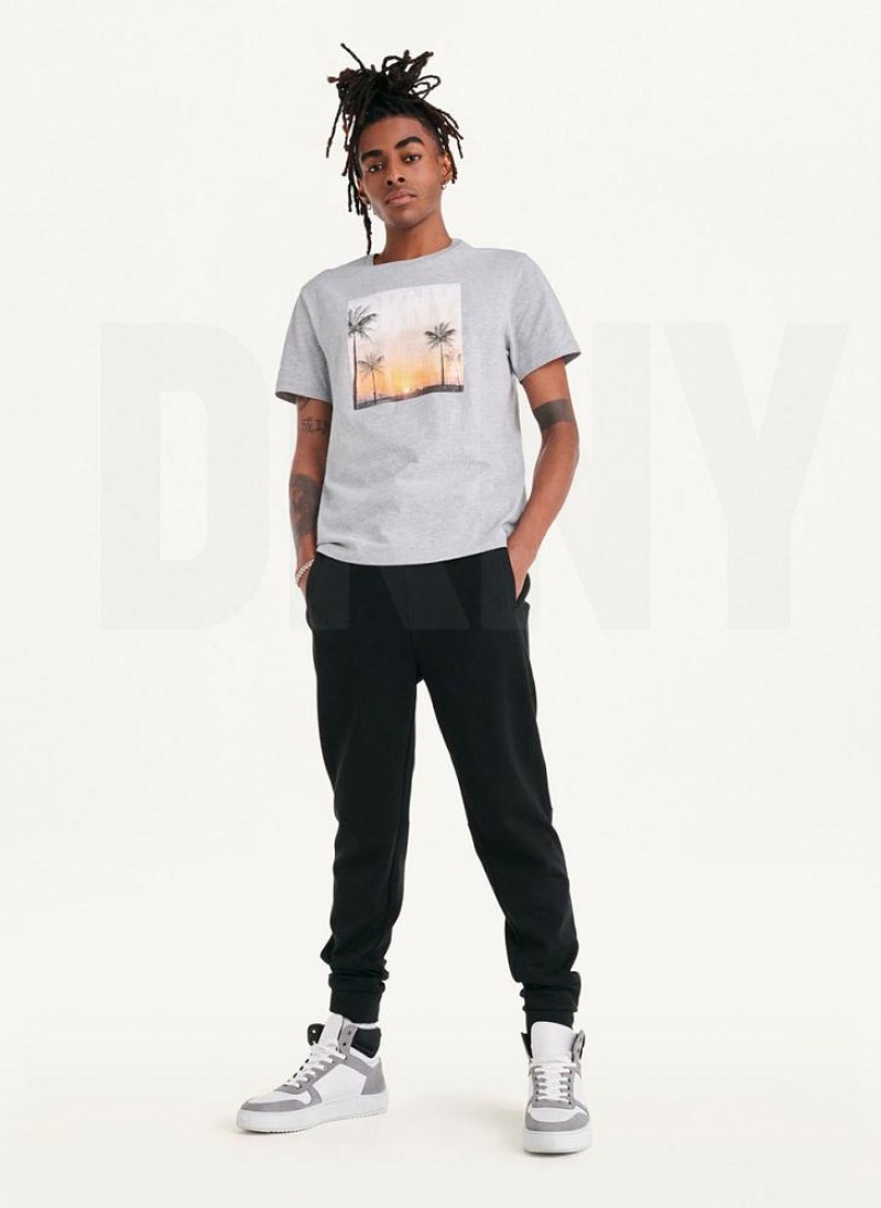Light Grey DKNY Susnet Logo Men's T Shirts | USA-D1023