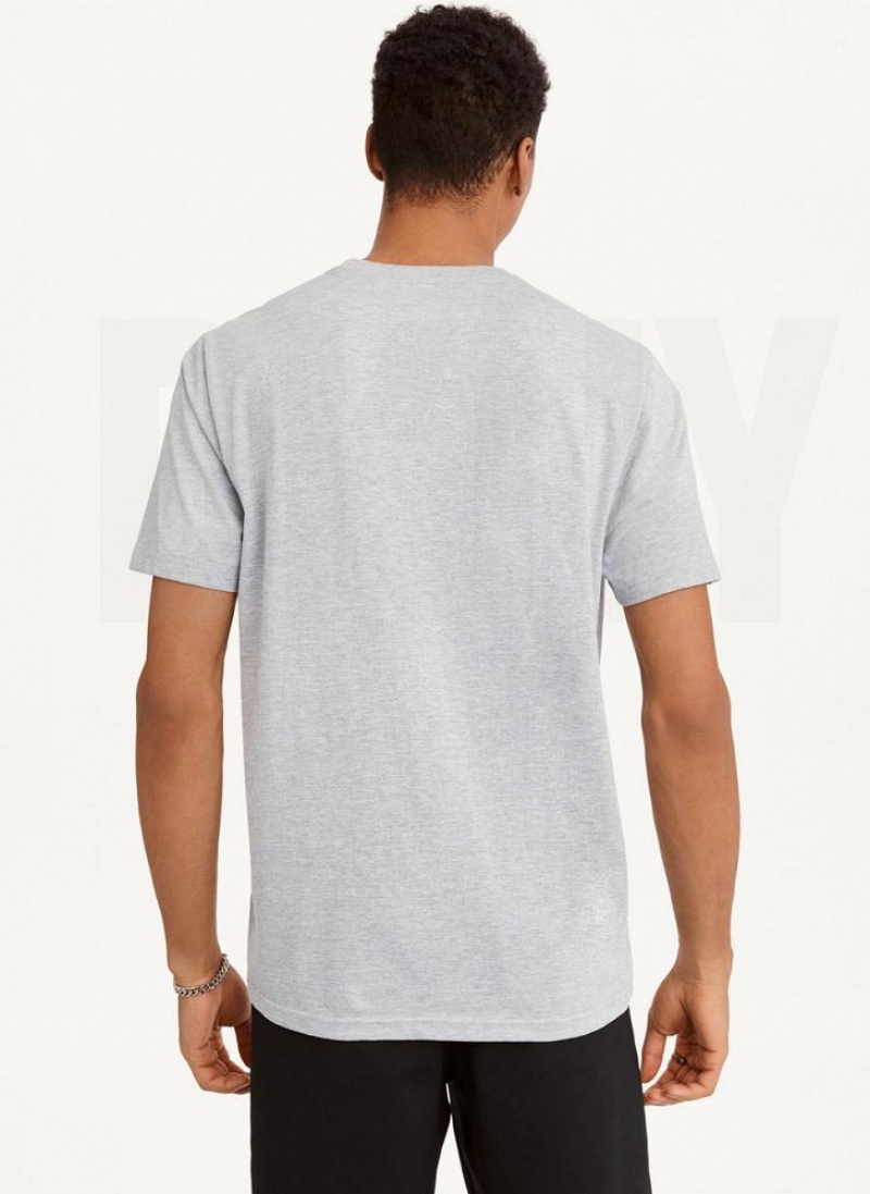 Light Grey DKNY Worn Shimmer Skull Men's T Shirts | USA-D1799