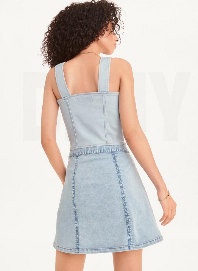 Light Wash DKNY Button Mini Women's Skirts | USA-D1854