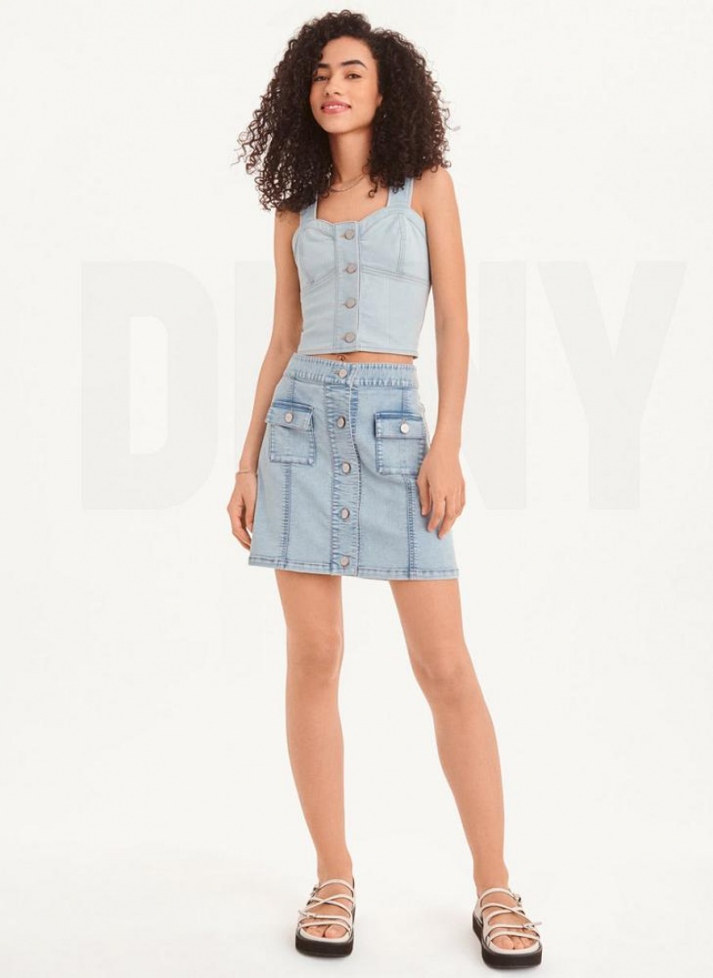 Light Wash DKNY Button Mini Women's Skirts | USA-D1854