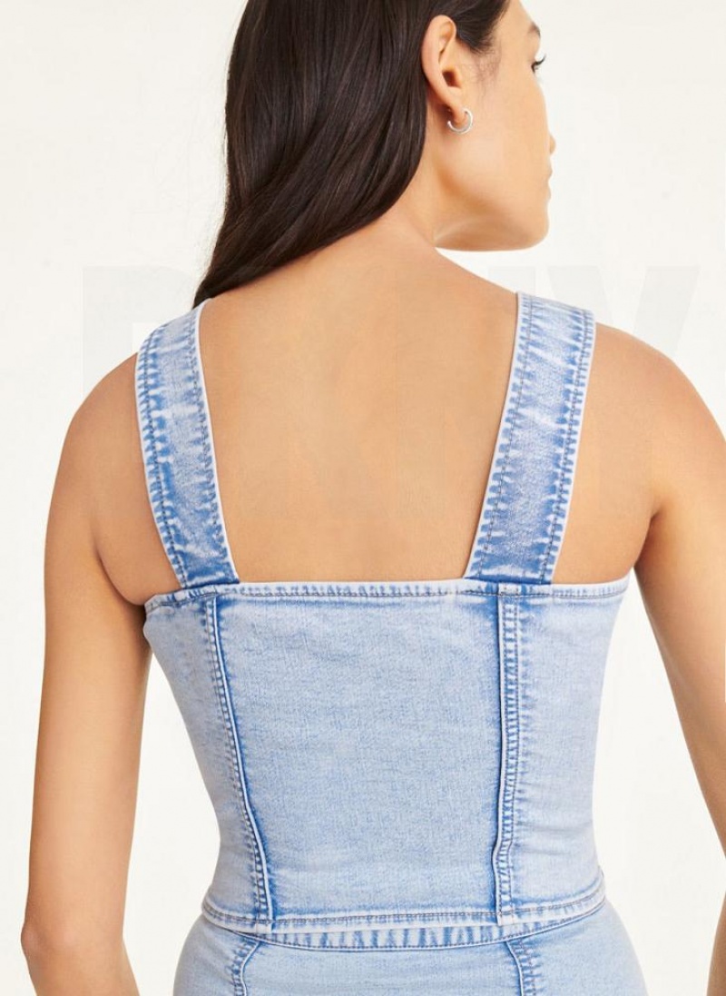 Light Wash DKNY Button Sleeveless Women's Tank Tops | USA-D1138