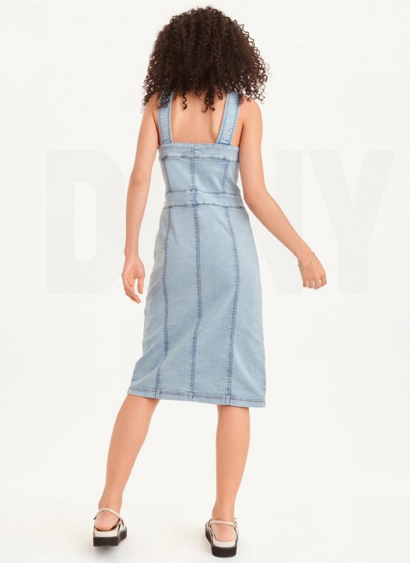 Light Wash DKNY Sleeveless 4 Pocket Women's Dresses | USA-D0620