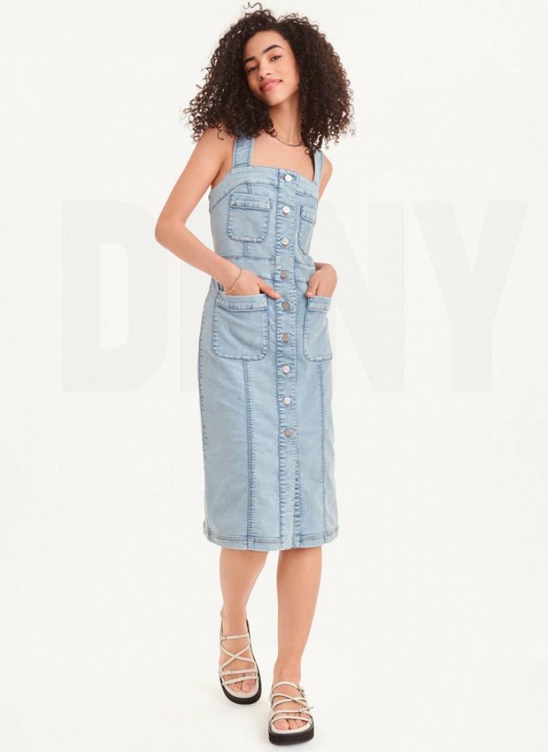 Light Wash DKNY Sleeveless 4 Pocket Women's Dresses | USA-D0620