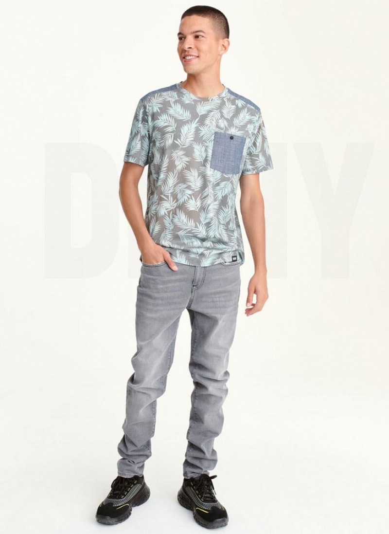 Mint DKNY Palm Print Crew Men's T Shirts | USA-D1892