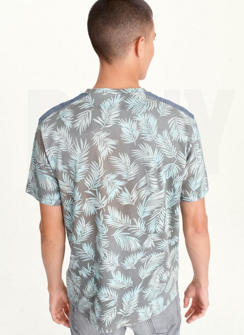 Mint DKNY Palm Print Crew Men's T Shirts | USA-D1892