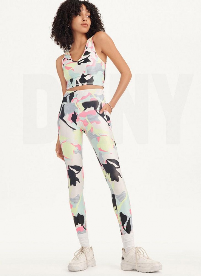 Multicolor DKNY Camo Floral Print High Waist With Pocket Women's Leggings | USA-D1590