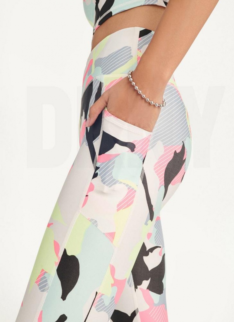 Multicolor DKNY Camo Floral Print High Waist With Pocket Women's Leggings | USA-D1590
