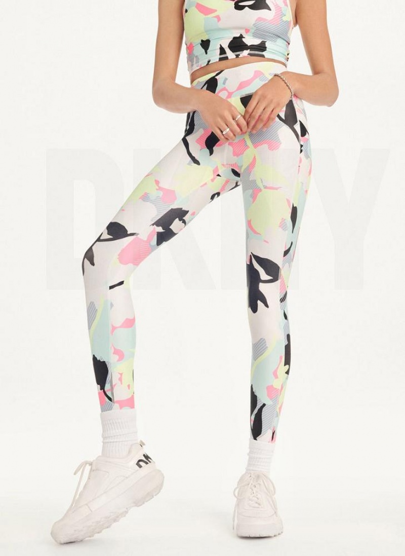 Multicolor DKNY Camo Floral Print High Waist With Pocket Women\'s Leggings | USA-D1590