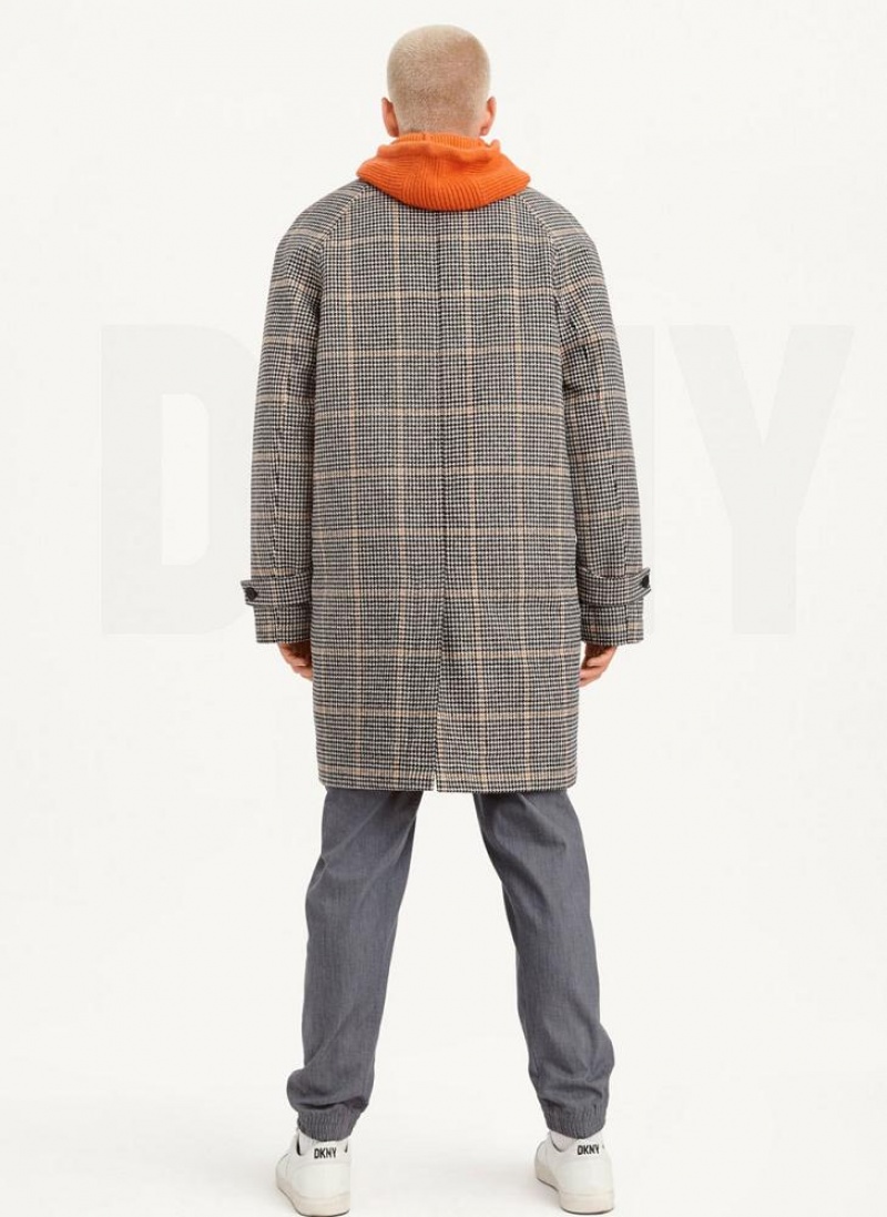Multicolor DKNY Long Sleeve Oversized Plaid Men's Coats | USA-D0407