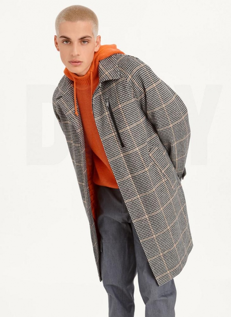 Multicolor DKNY Long Sleeve Oversized Plaid Men's Coats | USA-D0407