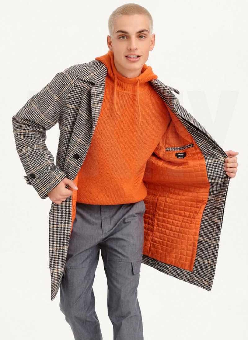 Multicolor DKNY Long Sleeve Oversized Plaid Men\'s Coats | USA-D0407