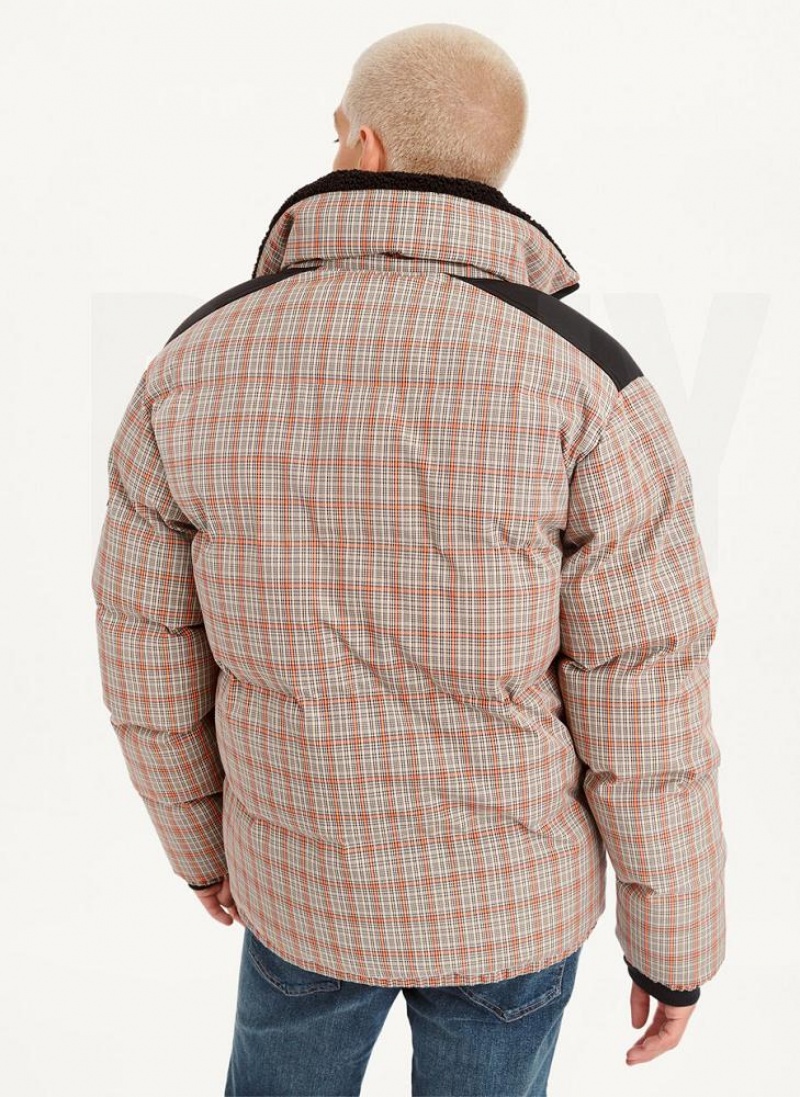 Multicolor DKNY Long Sleeve Plaid Men's Puffer Jacket | USA-D1374