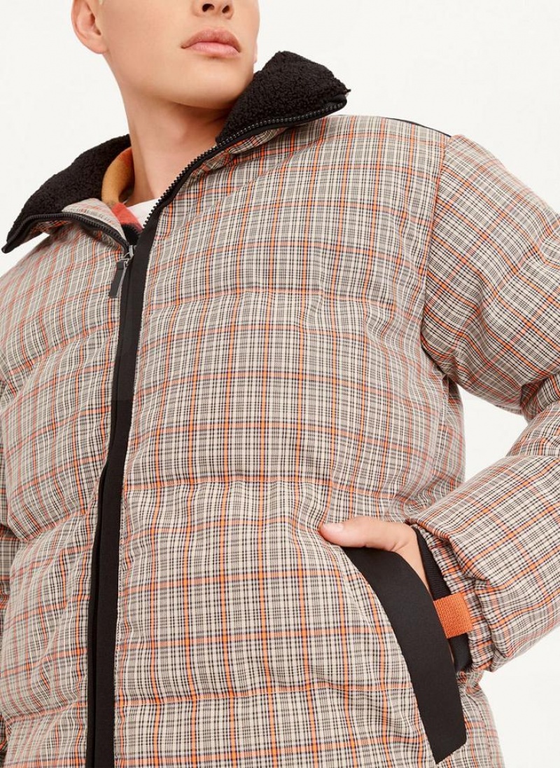 Multicolor DKNY Long Sleeve Plaid Men's Puffer Jacket | USA-D1374