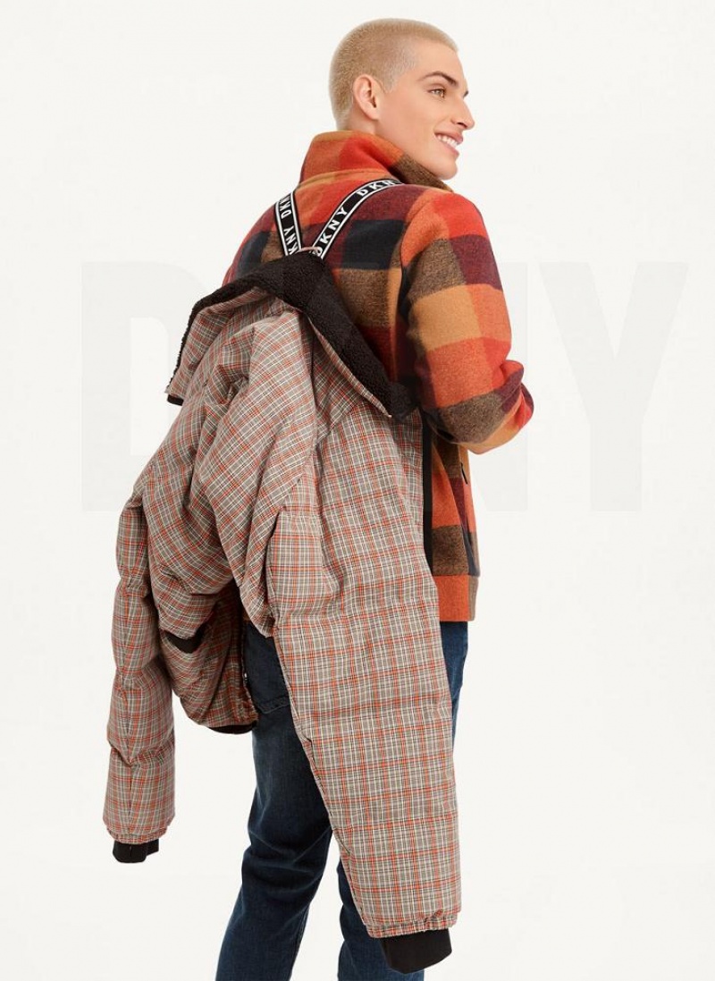 Multicolor DKNY Long Sleeve Plaid Men's Puffer Jacket | USA-D1374