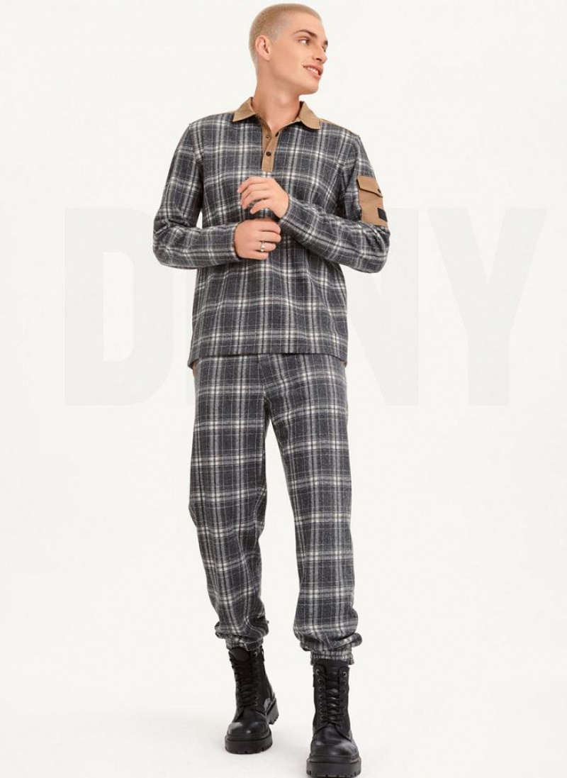Multicolor DKNY Nylon Trim Plaid Men's Joggers | USA-D1622