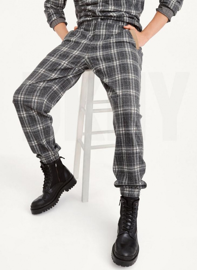 Multicolor DKNY Nylon Trim Plaid Men\'s Joggers | USA-D1622