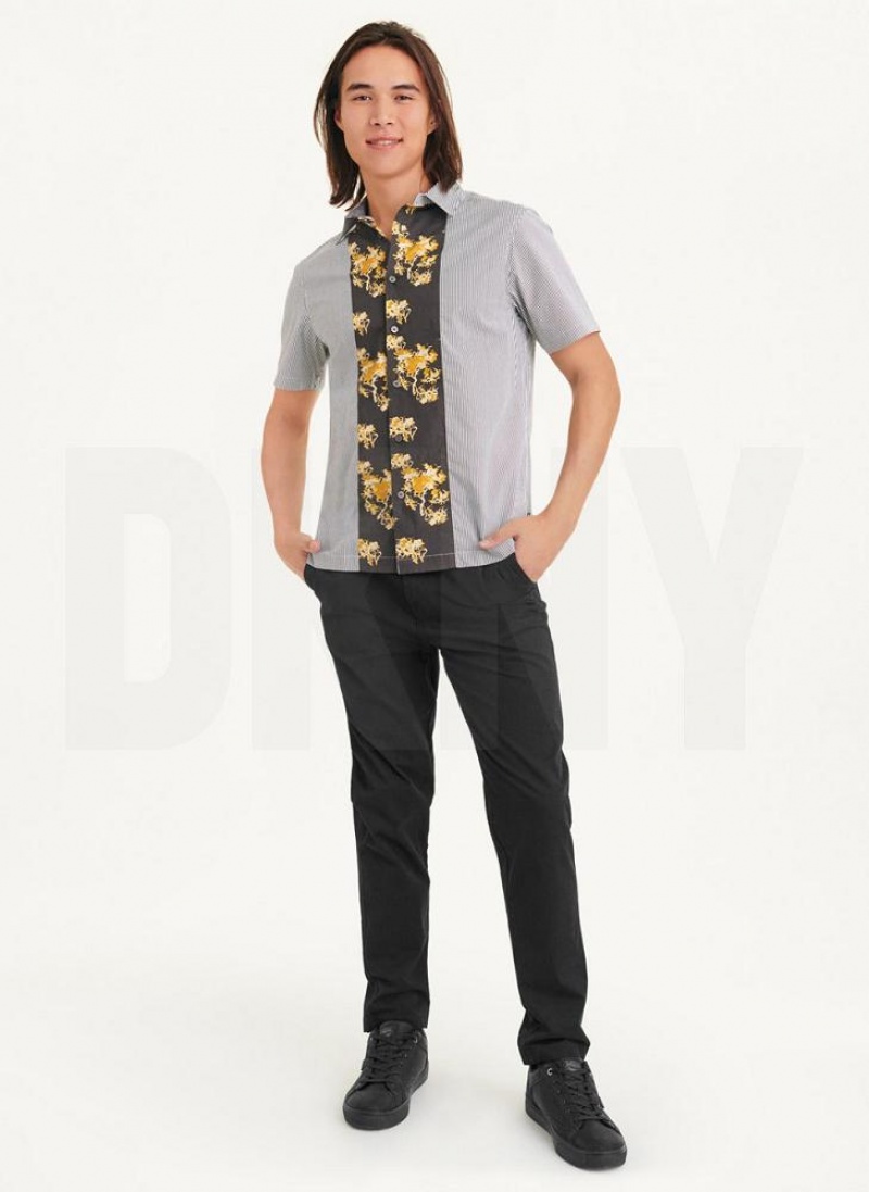 Multicolor DKNY Stripe & Floral Panel Men's Shirts | USA-D1246