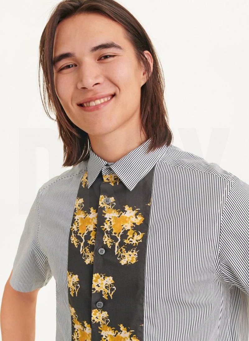 Multicolor DKNY Stripe & Floral Panel Men's Shirts | USA-D1246