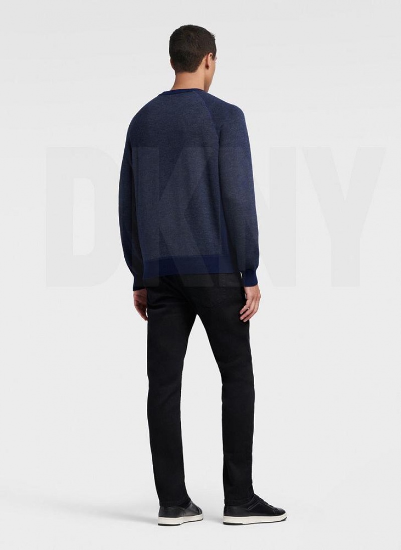 Navy DKNY Birdseye Raglan Sleeve Men's Sweaters | USA-D1564