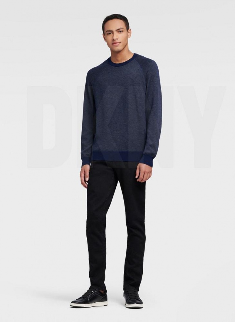Navy DKNY Birdseye Raglan Sleeve Men's Sweaters | USA-D1564