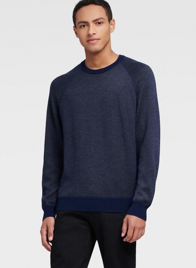 Navy DKNY Birdseye Raglan Sleeve Men\'s Sweaters | USA-D1564