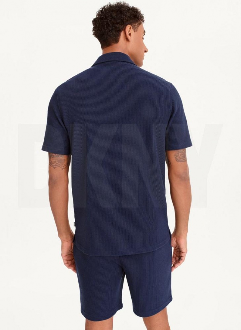Navy DKNY Button Front Cord Men's Shirts | USA-D1179
