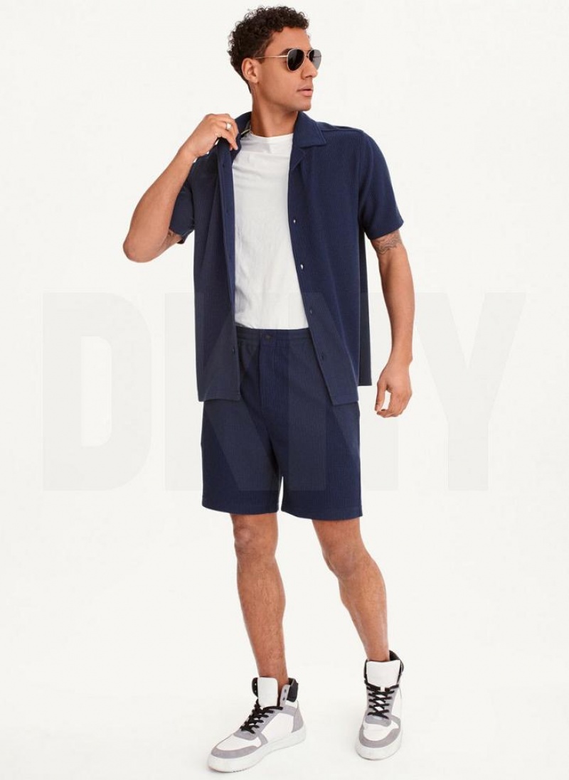 Navy DKNY Button Front Cord Men's Shirts | USA-D1179