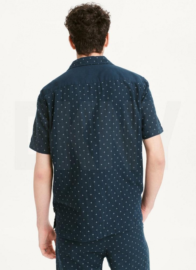 Navy DKNY Camp Men's Shirts | USA-D0664