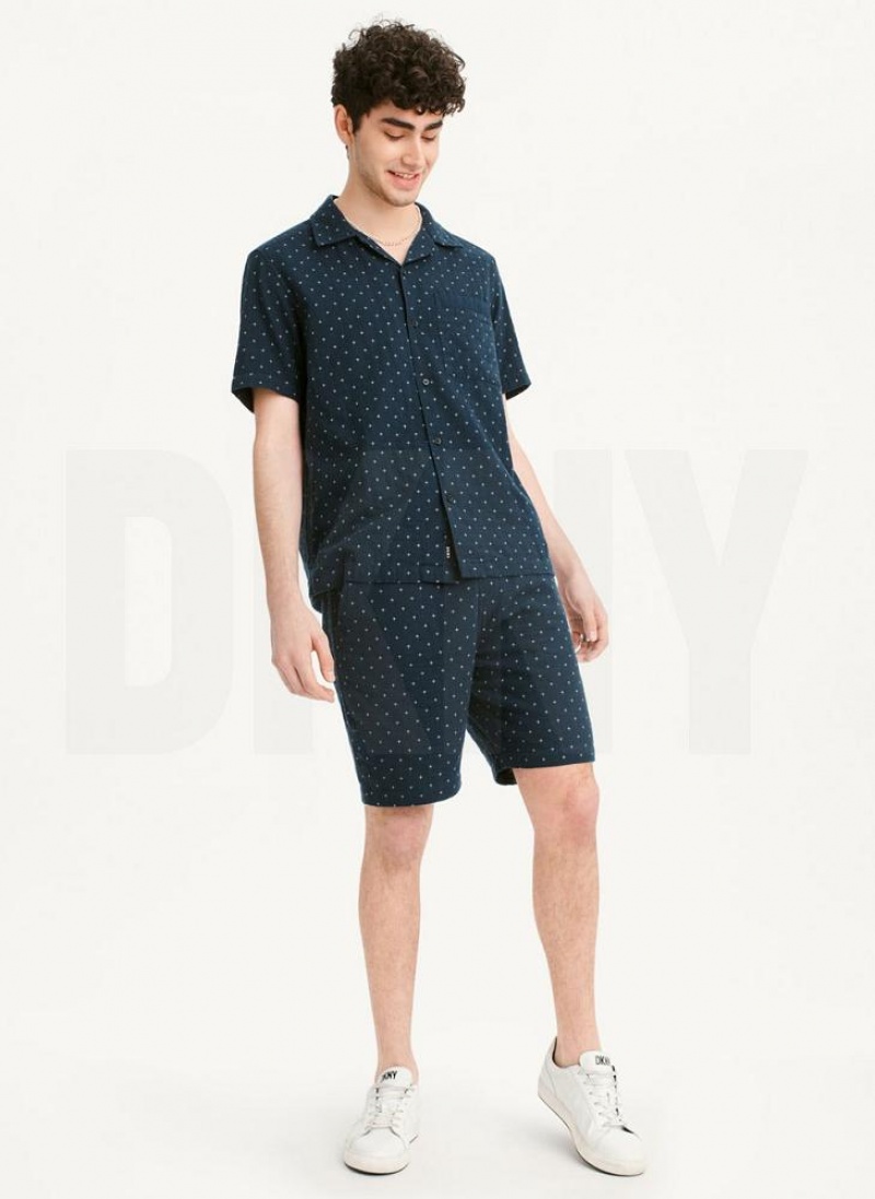Navy DKNY Camp Men's Shirts | USA-D0664