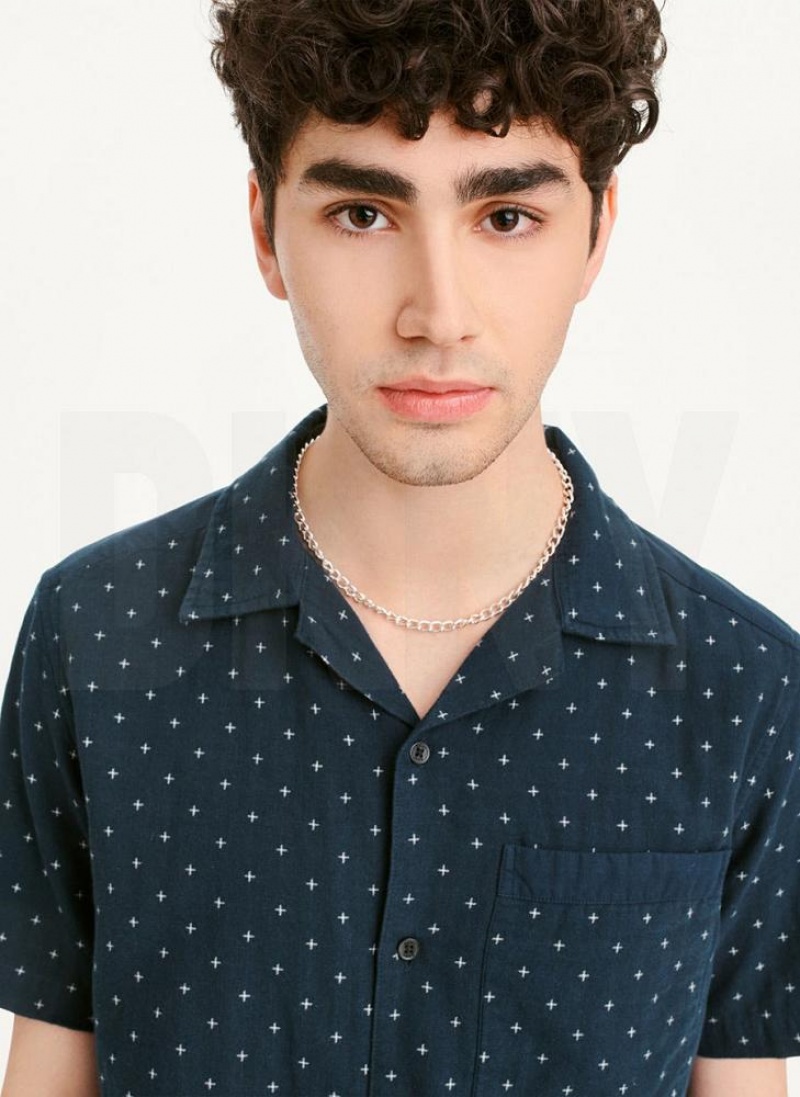 Navy DKNY Camp Men's Shirts | USA-D0664