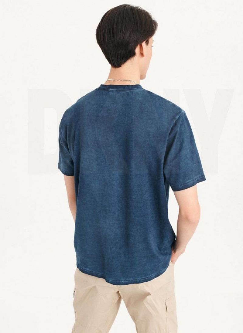 Navy DKNY Cold Pigment Dyed Men's T Shirts | USA-D1329