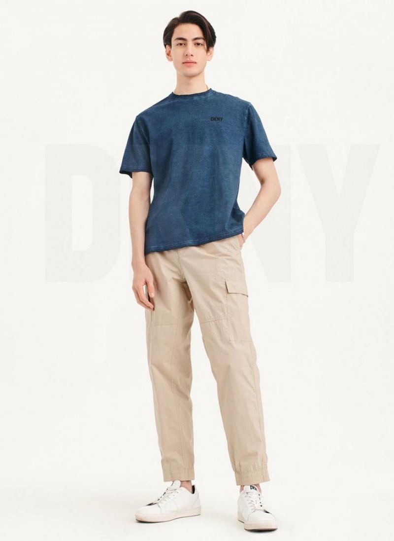 Navy DKNY Cold Pigment Dyed Men's T Shirts | USA-D1329