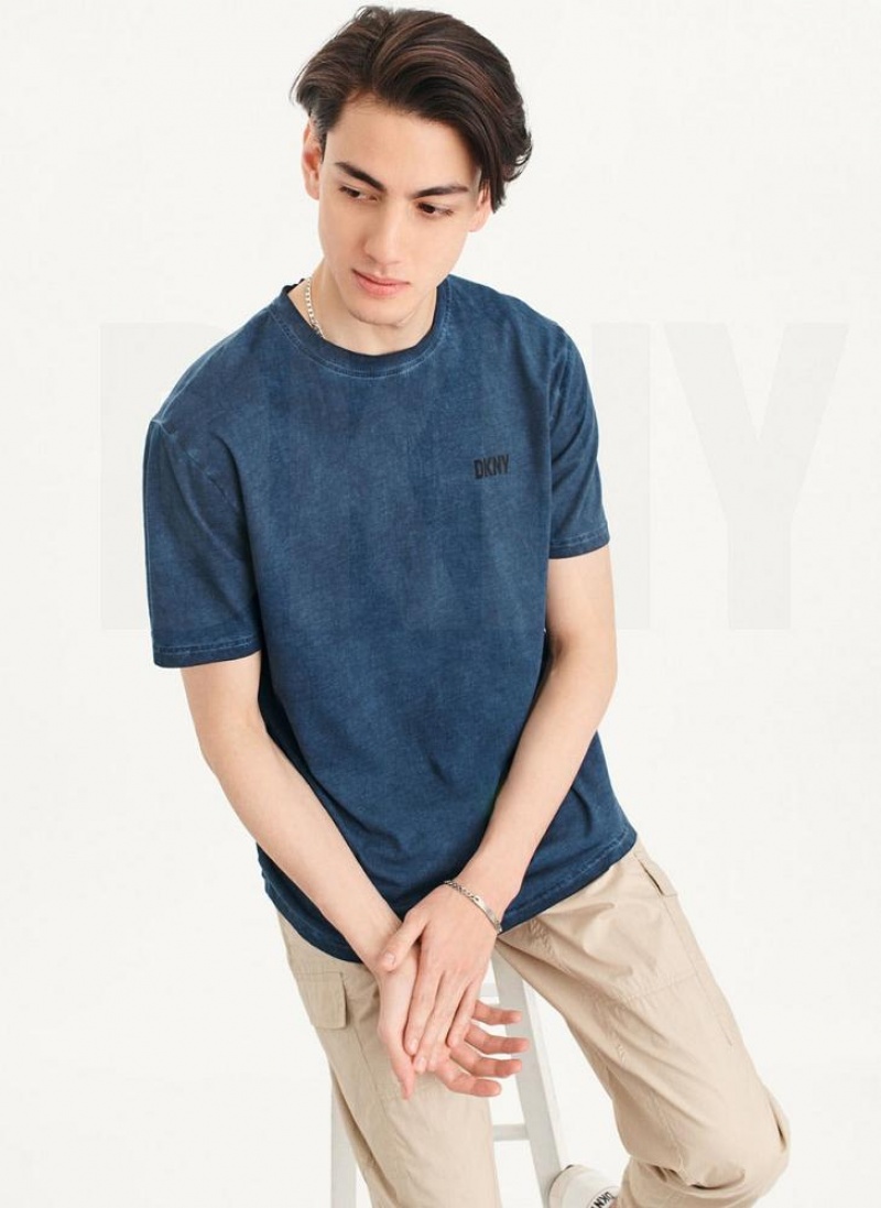 Navy DKNY Cold Pigment Dyed Men's T Shirts | USA-D1329
