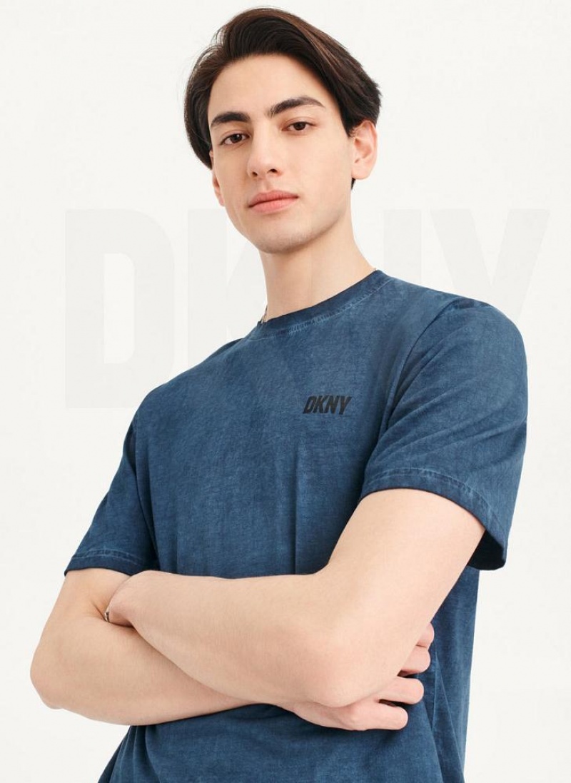 Navy DKNY Cold Pigment Dyed Men's T Shirts | USA-D1329
