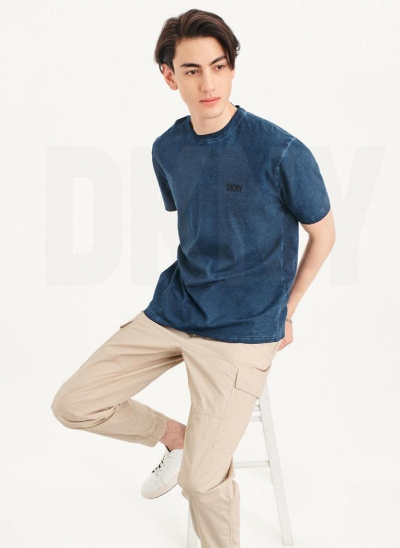Navy DKNY Cold Pigment Dyed Men's T Shirts | USA-D1329