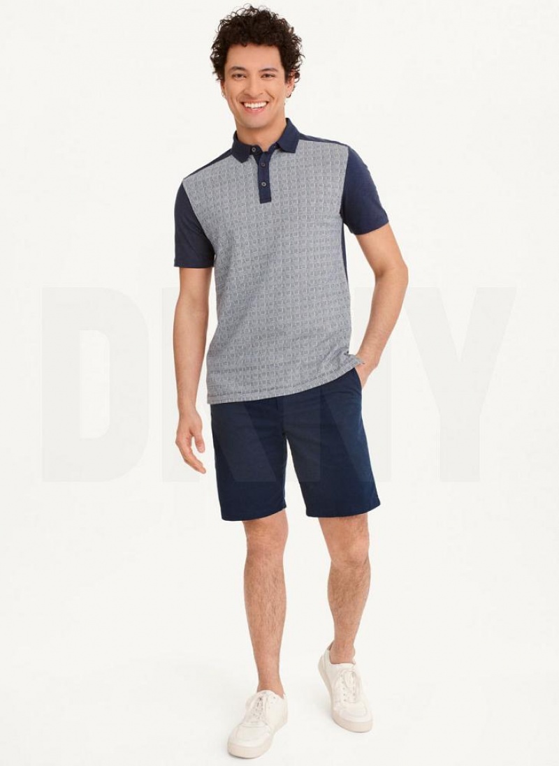 Navy DKNY Colorblock Plaid Men's Polo Shirts | USA-D0156