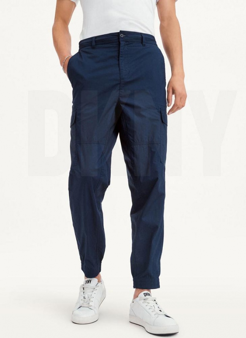 Navy DKNY Cotton Poplin Washed 4 Pocket Men\'s Joggers | USA-D1777