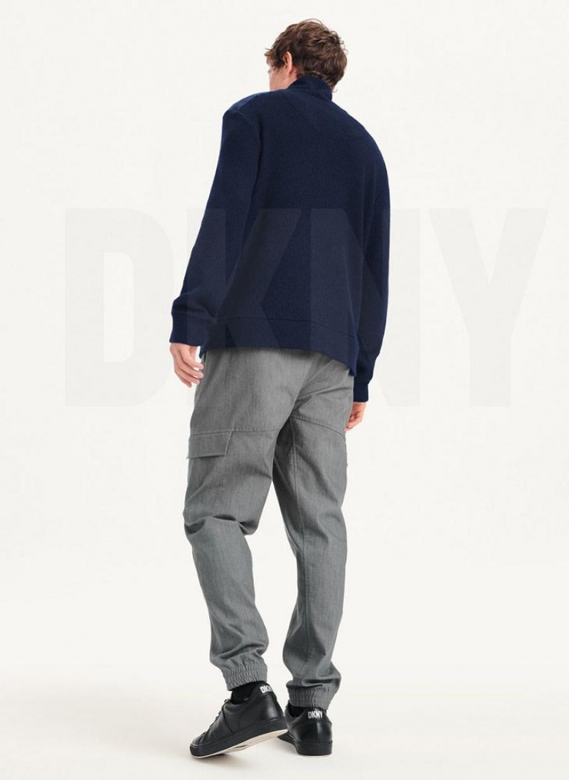 Navy DKNY Double Knit Rib Funnel Neck Men's Sweaters | USA-D1820
