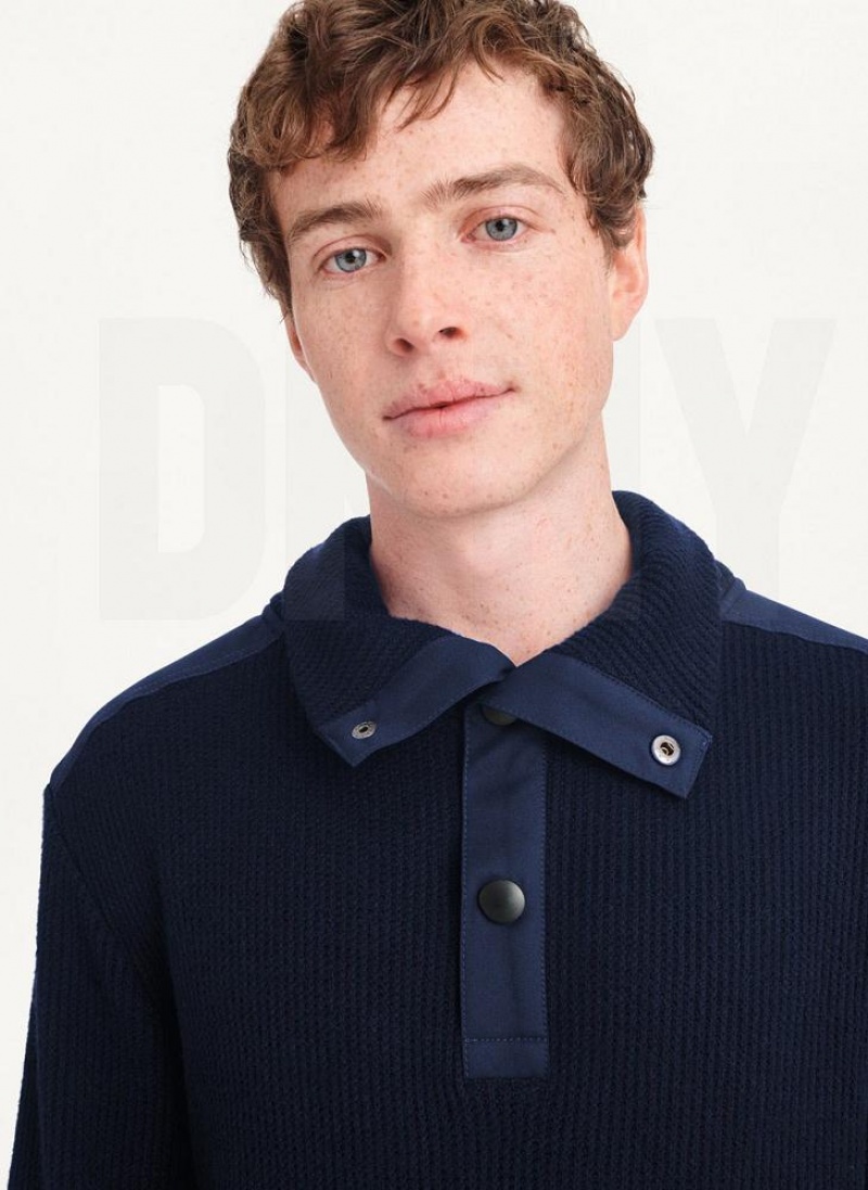 Navy DKNY Double Knit Rib Funnel Neck Men's Sweaters | USA-D1820