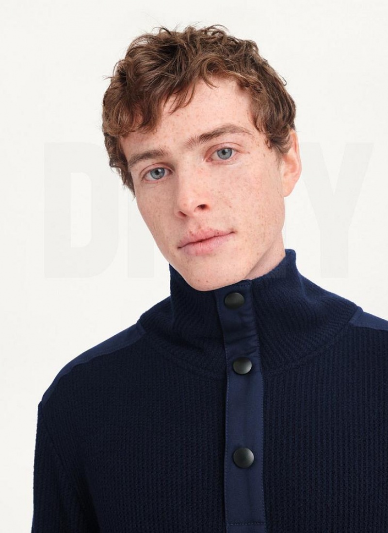 Navy DKNY Double Knit Rib Funnel Neck Men's Sweaters | USA-D1820