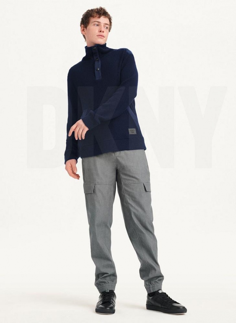 Navy DKNY Double Knit Rib Funnel Neck Men's Sweaters | USA-D1820