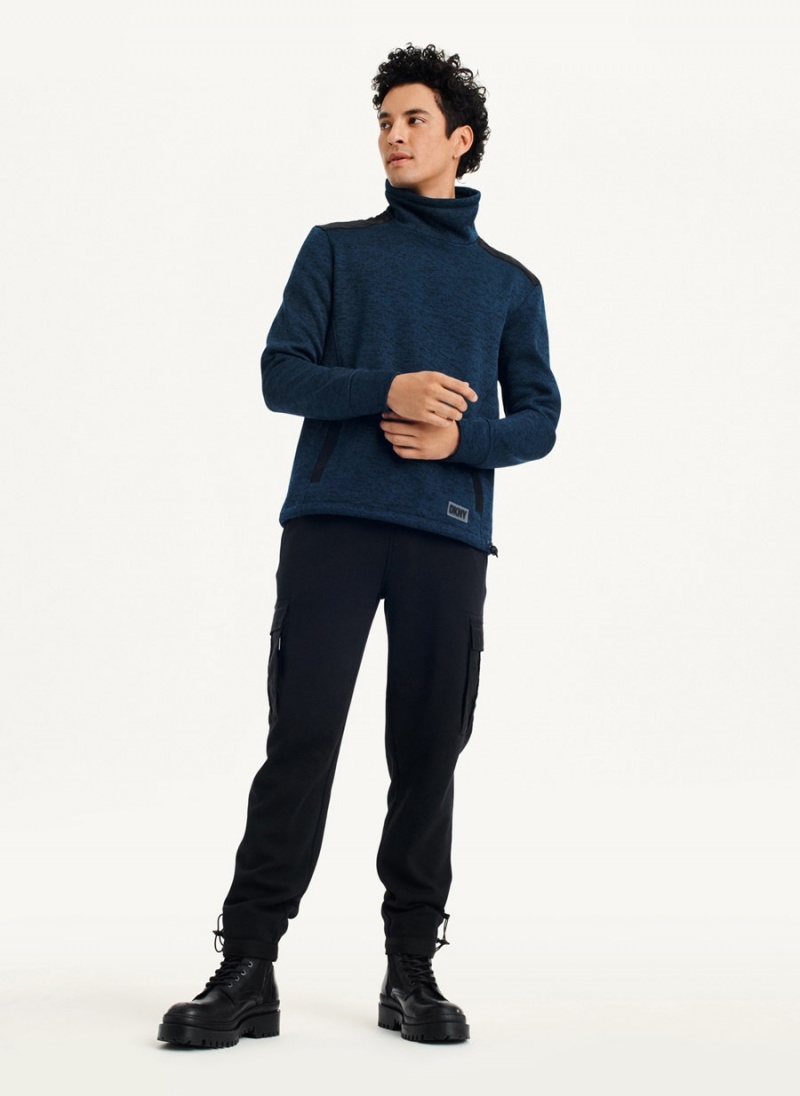 Navy DKNY Funnel Neck Pullover Men's Sweatshirts | USA-D1450