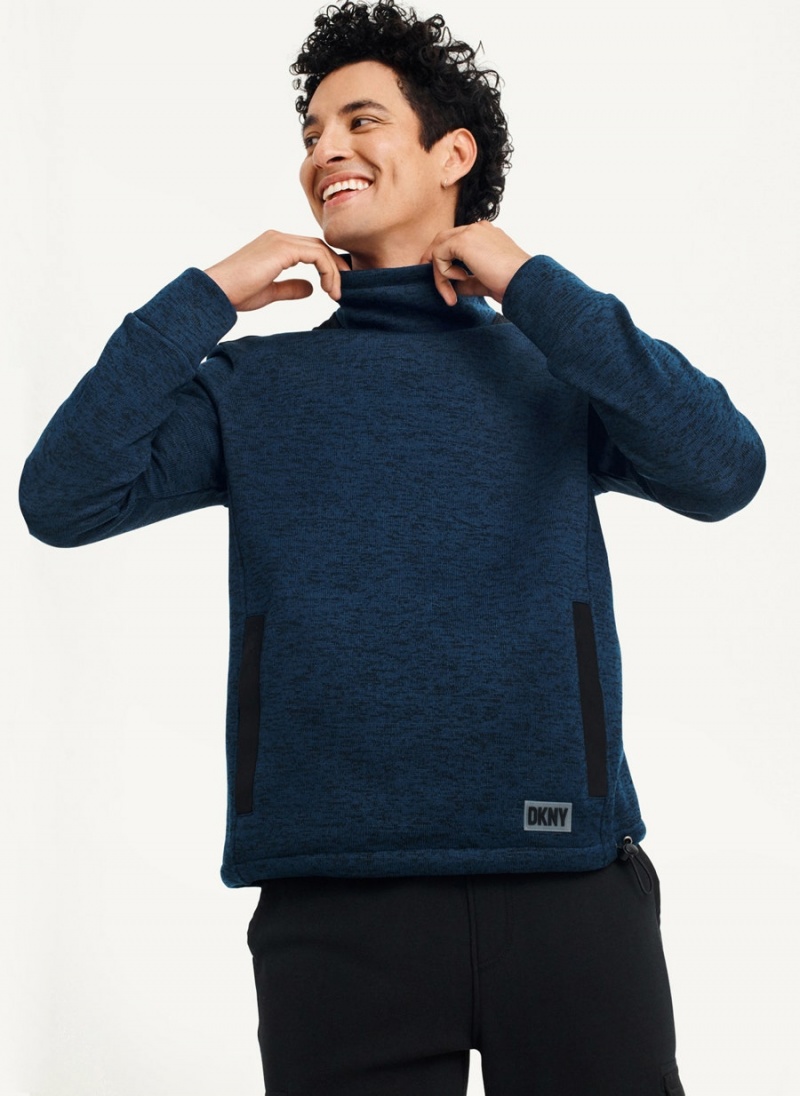 Navy DKNY Funnel Neck Pullover Men's Sweatshirts | USA-D1450