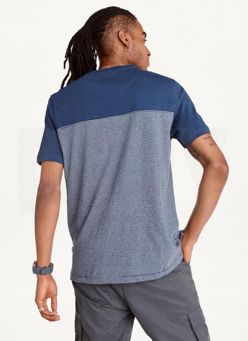 Navy DKNY Henley Men's T Shirts | USA-D0736