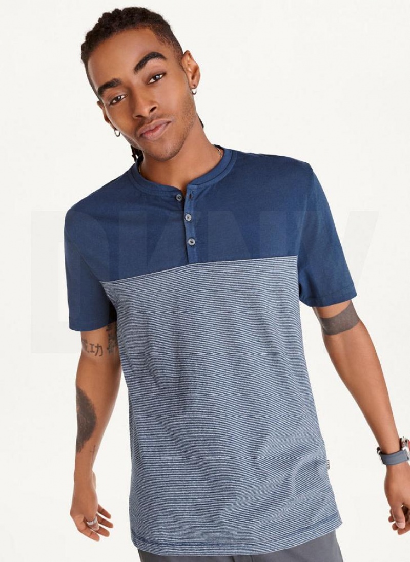Navy DKNY Henley Men\'s T Shirts | USA-D0736