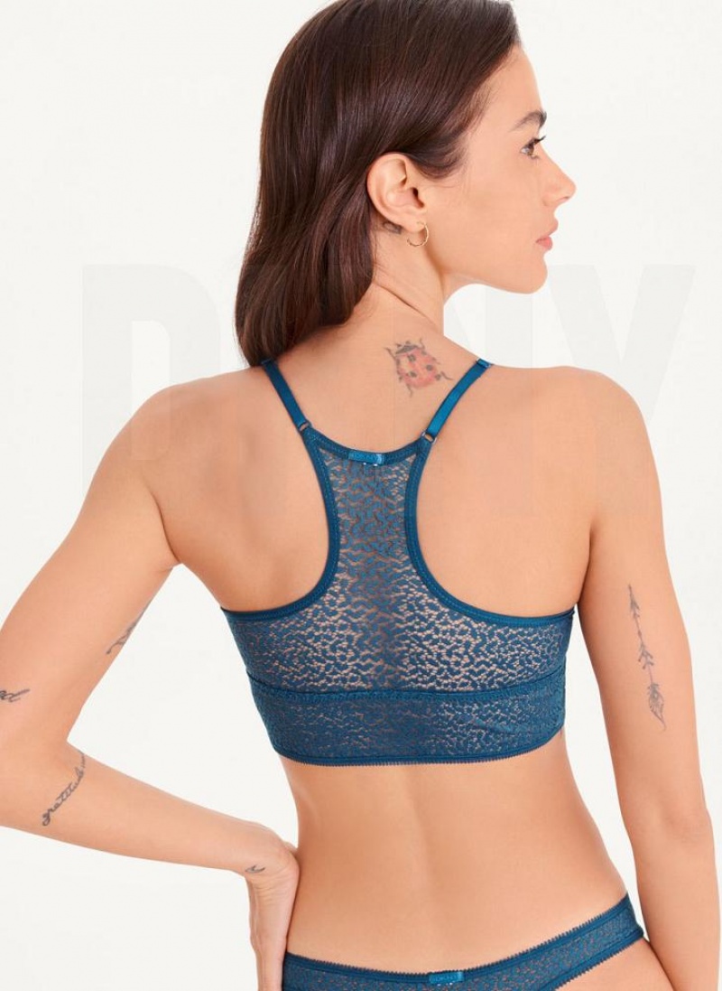 Navy DKNY Modern Lace Longline Racerback Women's Bralette | USA-D0219